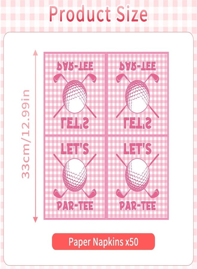 RUBOAOA 50 Pcs Golf Party Decorations Napkins, Pink Gingham Golf Let’s Par-Tee Disposable Napkins, Birthday Baby Shower Drink Dessert Table Decor - Image 2